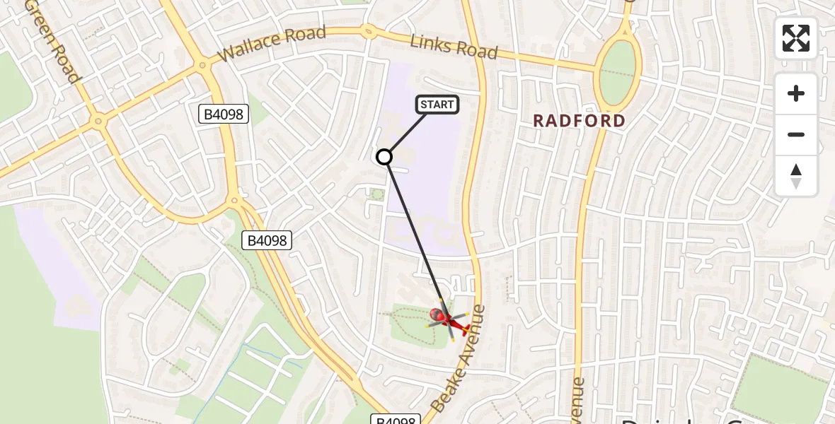 Flight route Air Ambulance Helicopter Daimler Green - Daimler Green, 22 July 2026, 09:55