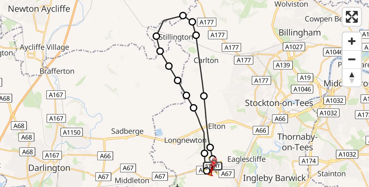 Flight route Air Ambulance Helicopter Egglescliffe - Egglescliffe, 22 July 2026, 10:01