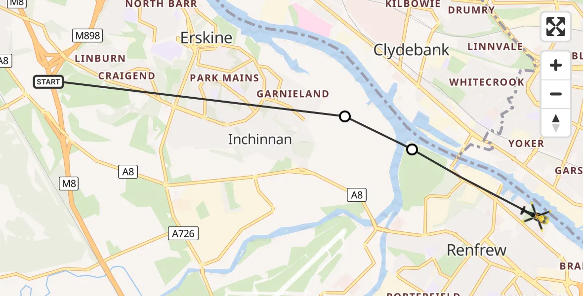 Flight route Police Helicopter Bishopton - Renfrew, 22 July 2026, 10:24