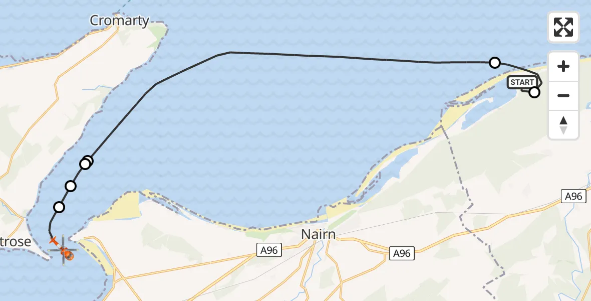Flight route Coastguard Helicopter Kintessack - Fortrose, 22 July 2026, 10:33