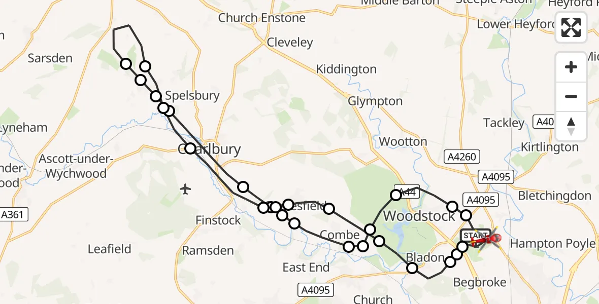 Flight route Air Ambulance Helicopter London Oxford Airport - London Oxford Airport, 22 July 2026, 10:33