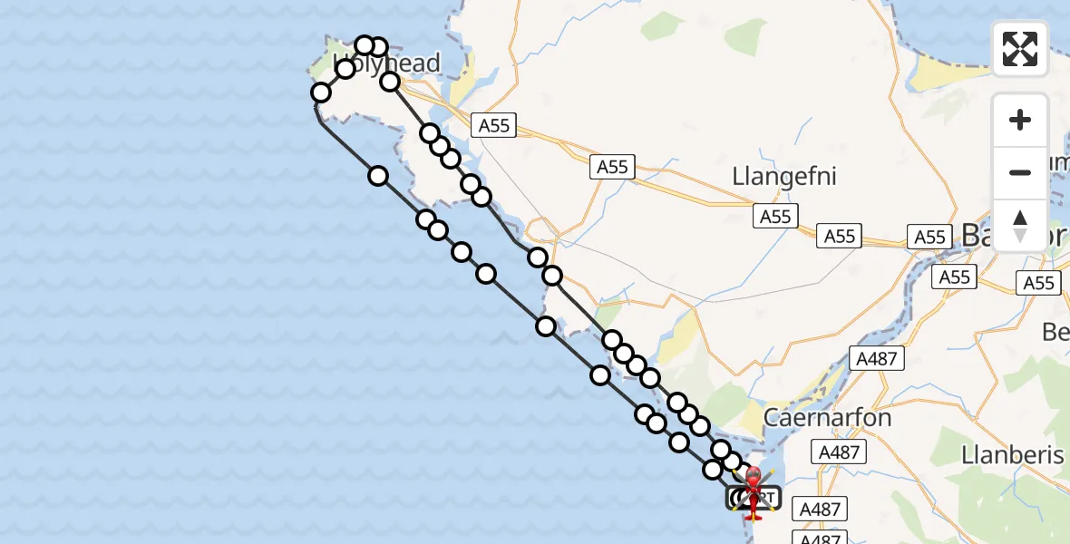 Flight route Air Ambulance Helicopter Caernarfon Airport - Caernarfon Airport, 22 July 2026, 10:52