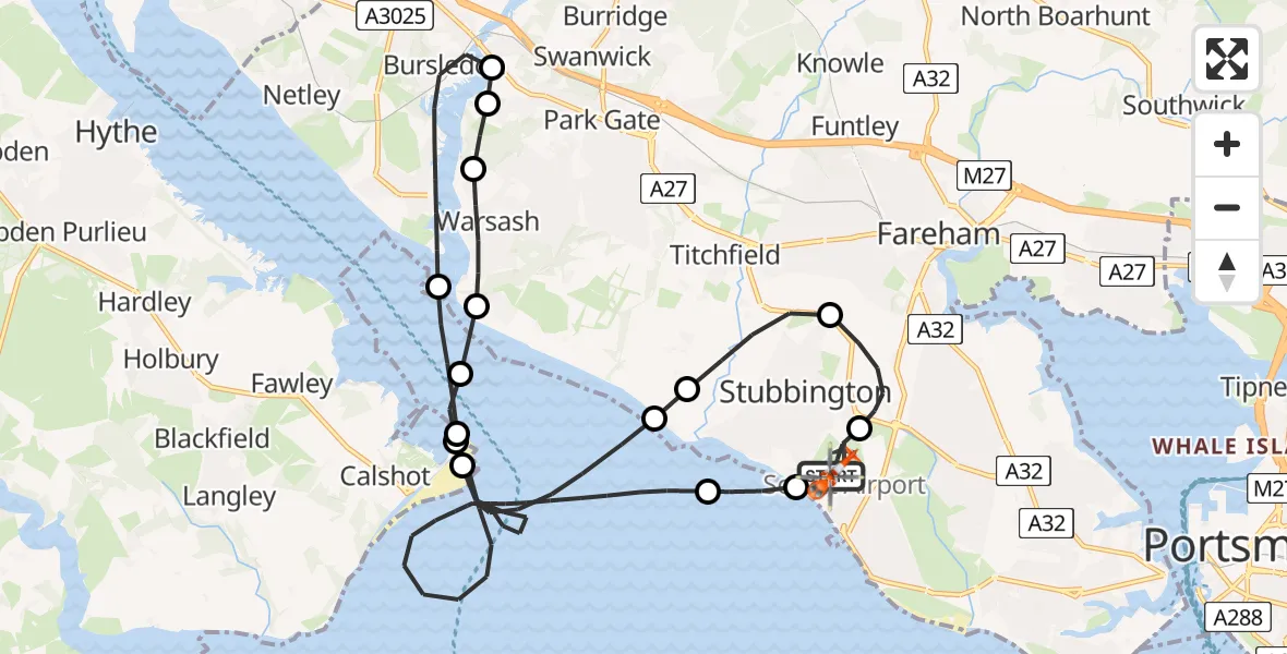 Flight route Coastguard Helicopter Solent Airport - Solent Airport, 22 July 2026, 10:54