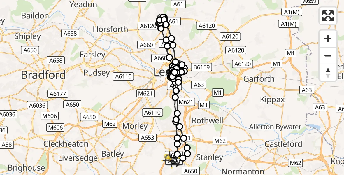 Flight route Police Helicopter Brandy Carr - East Ardsley, 22 July 2026, 12:04