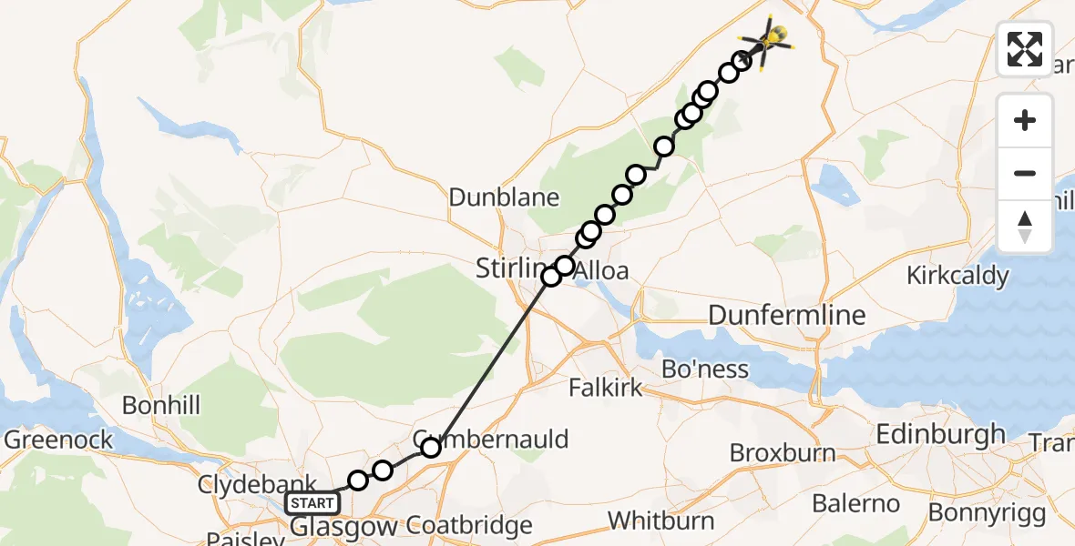 Flight route Police Helicopter Glasgow - Forteviot, 22 July 2026, 12:06