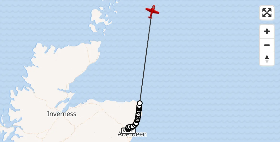 Flight route Air Ambulance Aircraft Aberdeen International Airport - North Sea, 22 July 2026, 12:30
