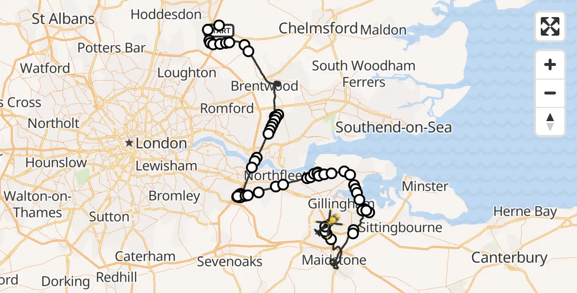 Flight route Police Helicopter North Weald Airfield - Chatham, 22 July 2026, 12:31