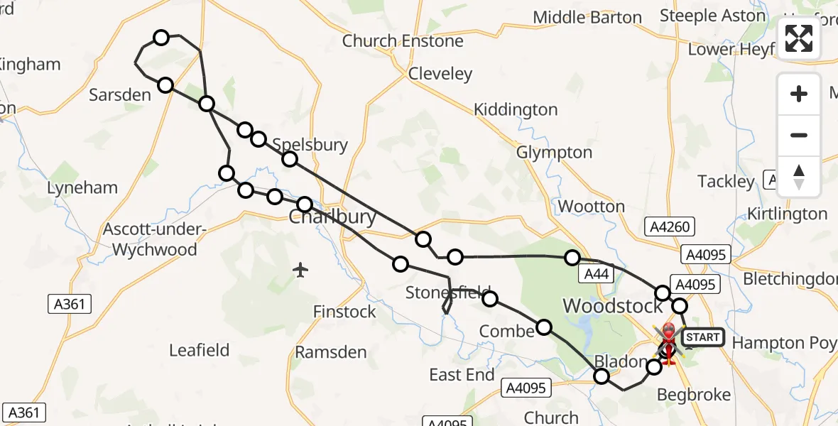 Flight route Air Ambulance Helicopter London Oxford Airport - London Oxford Airport, 22 July 2026, 12:43