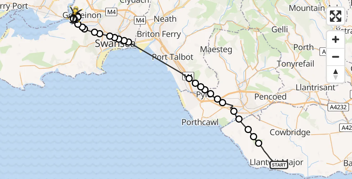Flight route Police Helicopter Llantwit Major - Loughor, 22 July 2026, 12:43