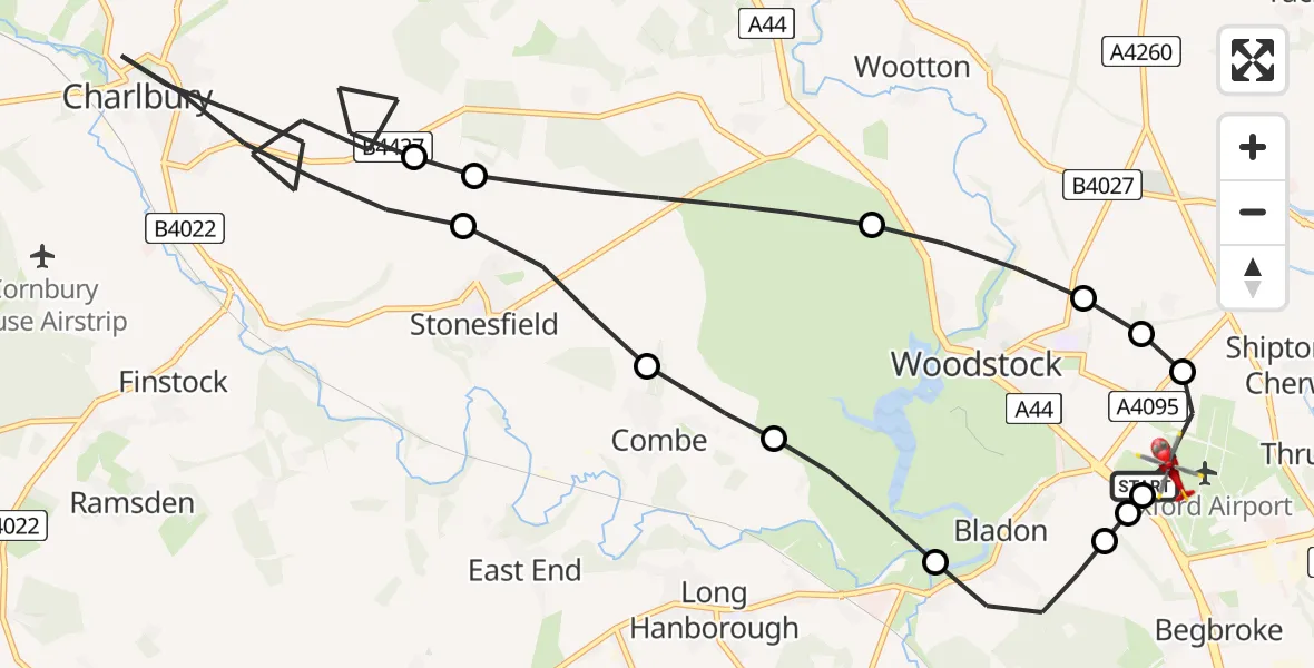 Flight route Air Ambulance Helicopter London Oxford Airport - London Oxford Airport, 22 July 2026, 13:08