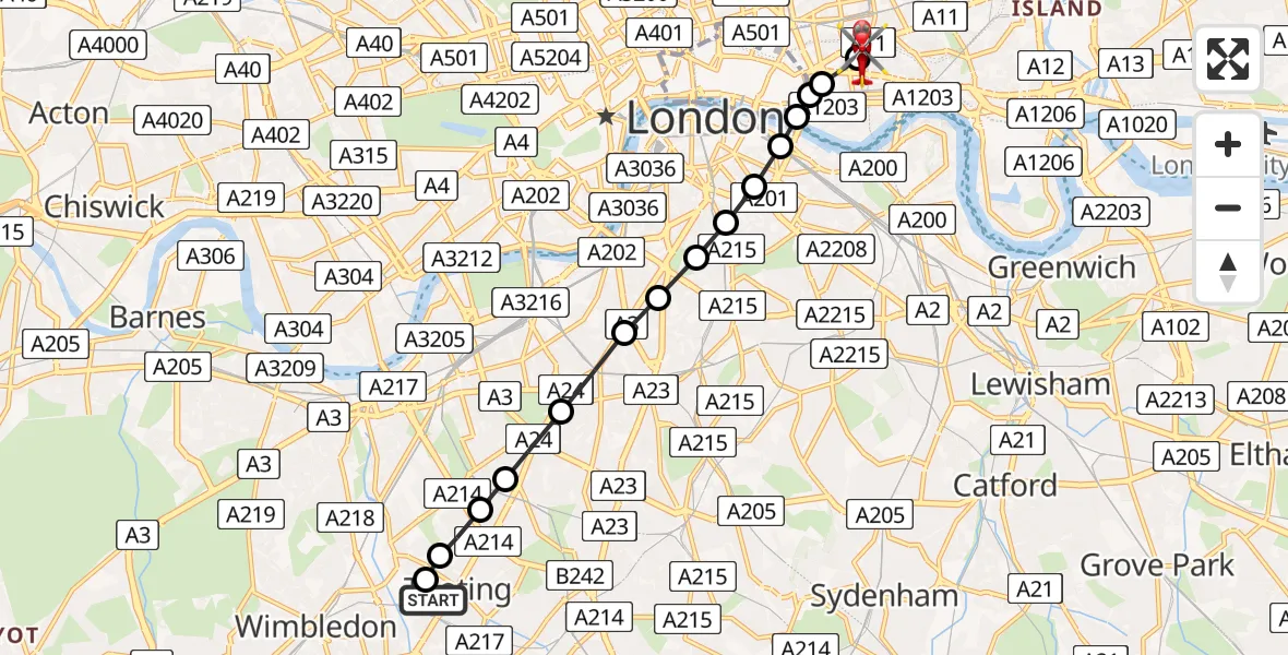 Flight route Air Ambulance Helicopter St Georges Hospital - Royal London Hospital, 22 July 2026, 13:10