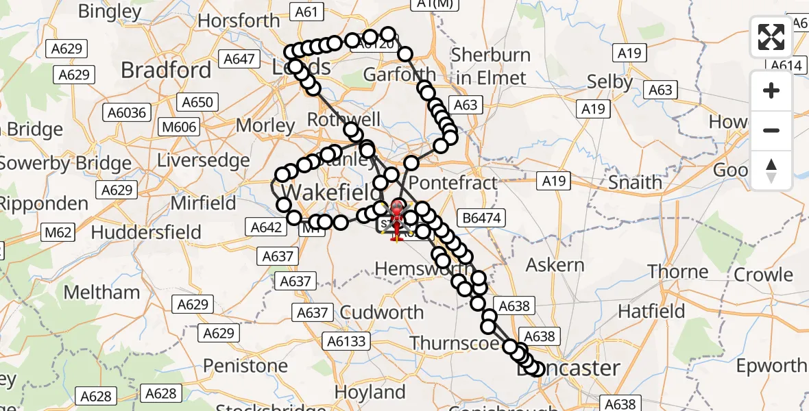 Flight route Air Ambulance Helicopter YAA Nostell Helicopter Port - YAA Nostell Helicopter Port, 22 July 2026, 13:13