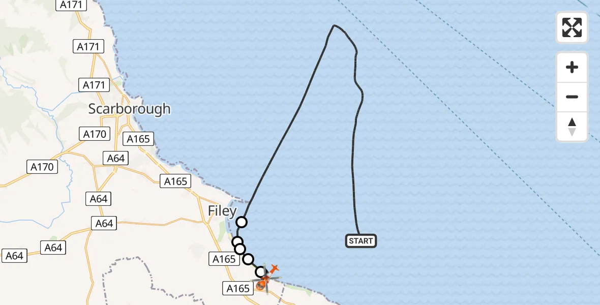 Flight route Coastguard Helicopter North Sea - Speeton, 22 July 2026, 13:34