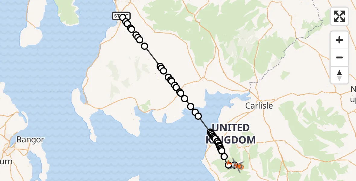 Flight route Coastguard Helicopter Glasgow Prestwick Airport - Ennerdale and Kinniside, 22 July 2026, 13:39