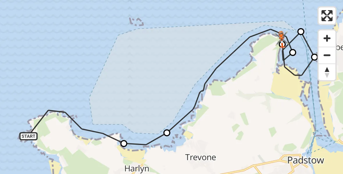 Flight route Coastguard Helicopter Constantine Bay - Padstow, 22 July 2026, 13:58