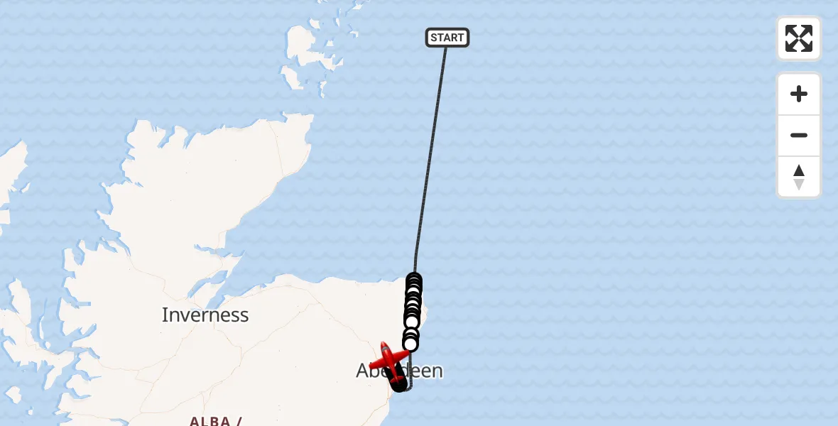 Flight route Air Ambulance Aircraft North Sea - Aberdeen International Airport, 22 July 2026, 14:06