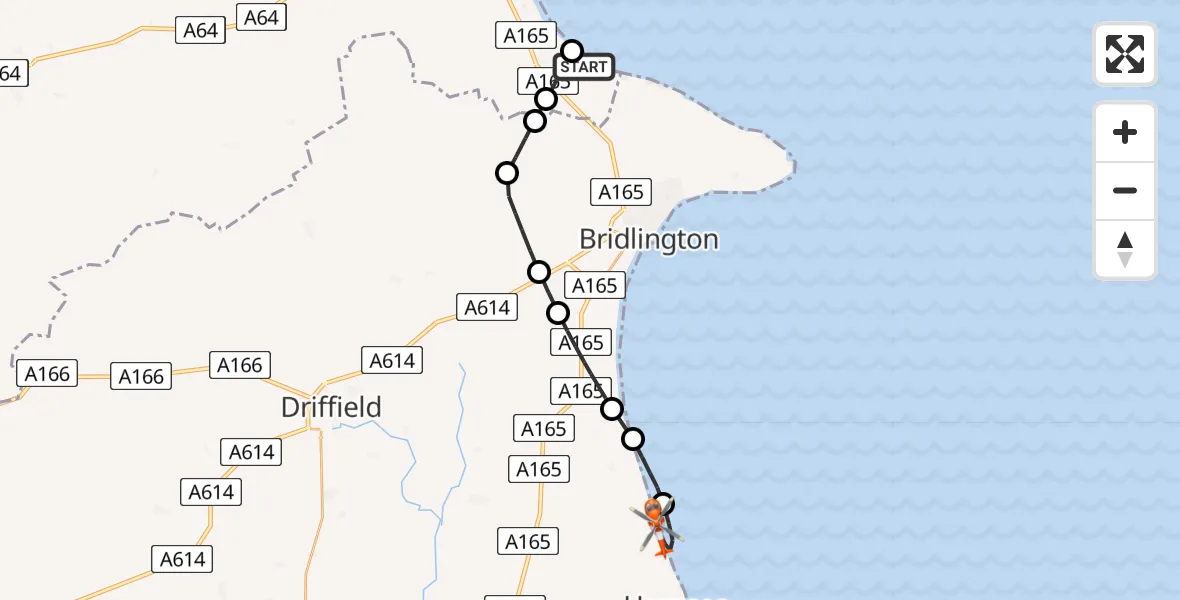 Flight route Coastguard Helicopter Speeton - Atwick, 22 July 2026, 14:10