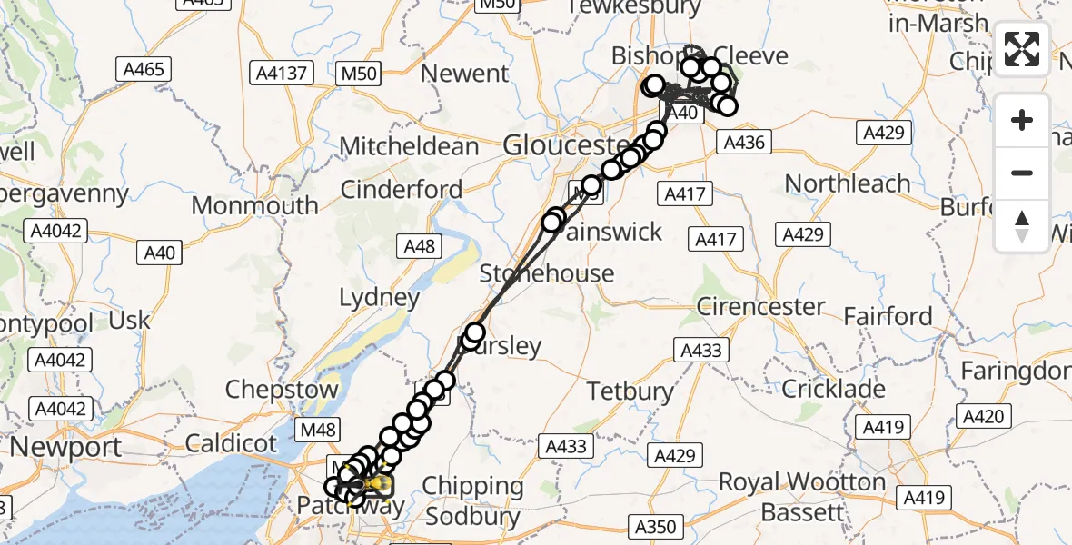 Flight route Police Helicopter Woodlands - Almondsbury Helicopter Base, 22 July 2026, 14:33