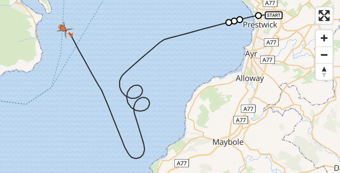 Flight route Coastguard Helicopter Glasgow Prestwick Airport - Inner Seas, 22 July 2026, 14:50