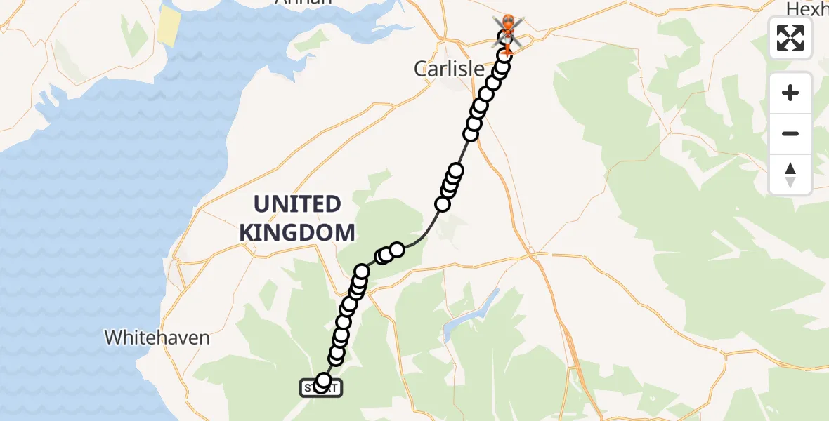 Flight route Coastguard Helicopter Wasdale - Carlisle Lake District Airport, 22 July 2026, 15:04