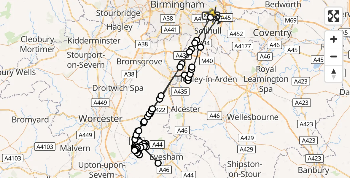Flight route Police Helicopter Birmingham Airport - Birmingham Airport, 22 July 2026, 15:06