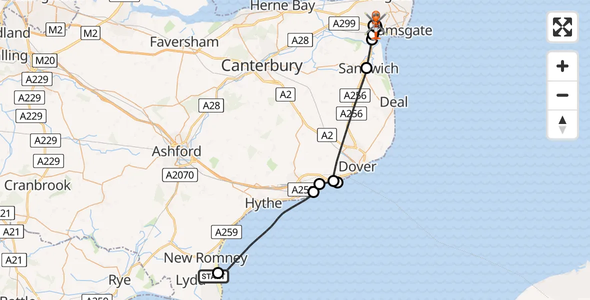 Flight route Coastguard Helicopter Lydd - Manston Airport, 22 July 2026, 15:20