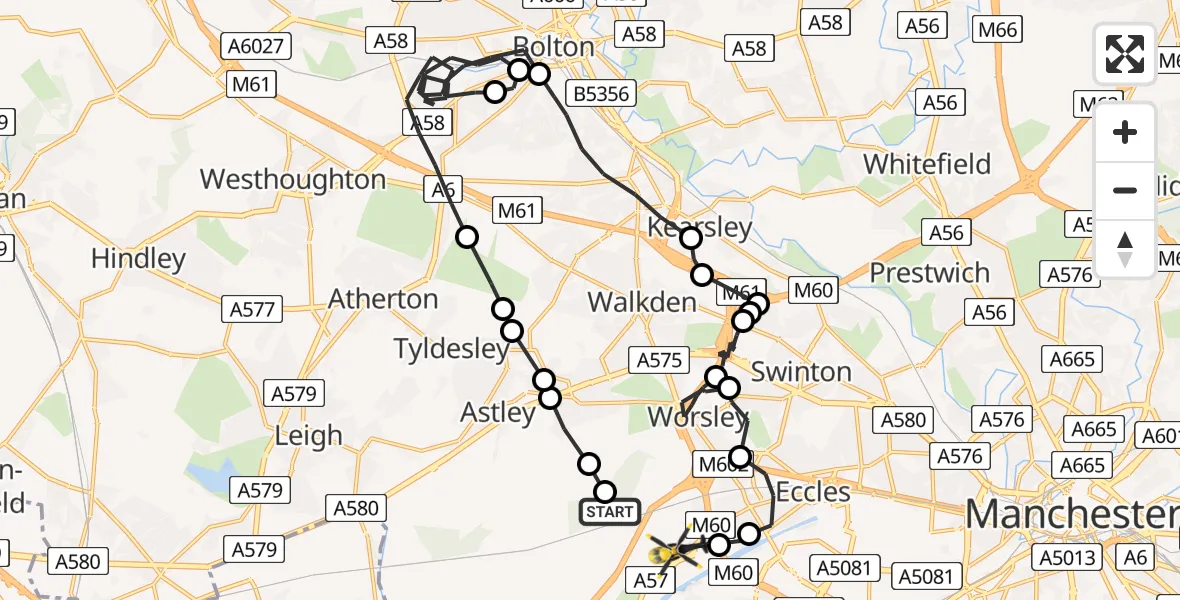 Flight route Police Helicopter Irlam - Manchester Barton Aerodrome, 22 July 2026, 15:34