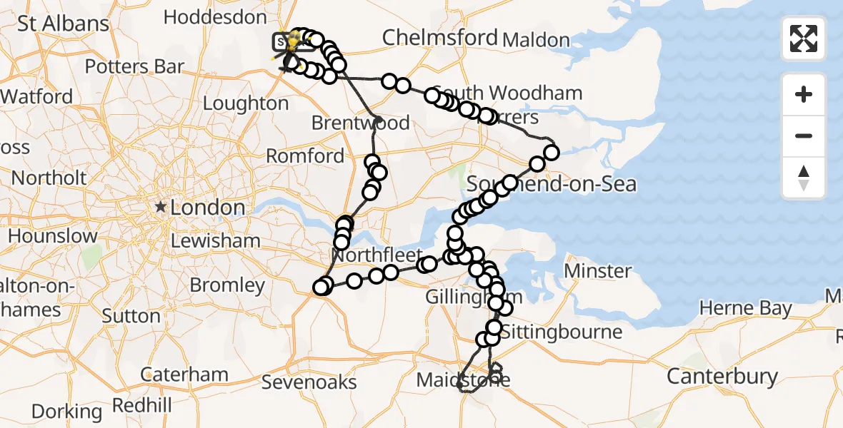 Flight route Police Helicopter North Weald Airfield - North Weald Airfield, 22 July 2026, 15:37