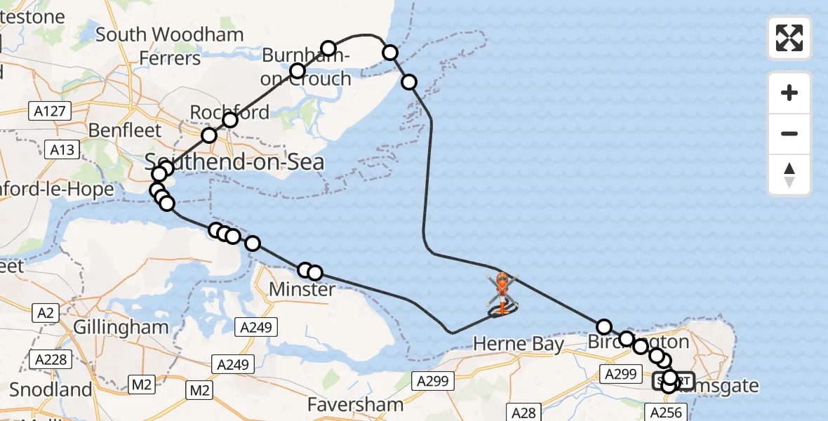 Flight route Coastguard Helicopter Manston Airport - North Sea, 22 July 2026, 15:45
