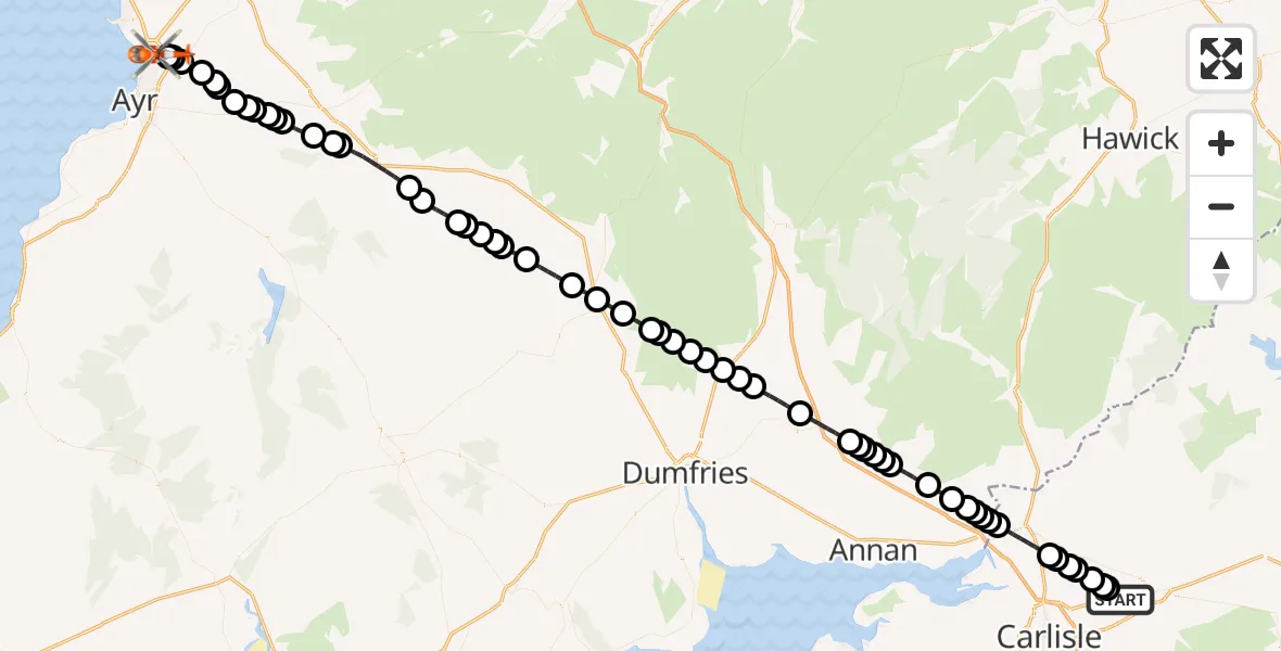 Flight route Coastguard Helicopter Carlisle Lake District Airport - Glasgow Prestwick Airport, 22 July 2026, 16:02