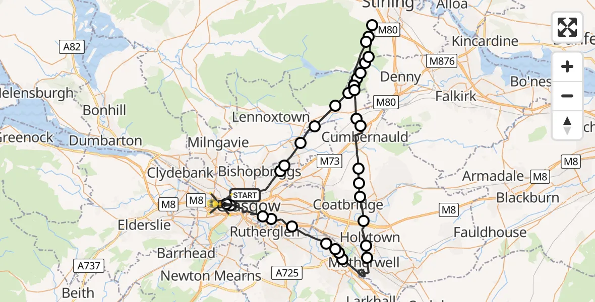 Flight route Police Helicopter Glasgow - Glasgow, 22 July 2026, 16:03