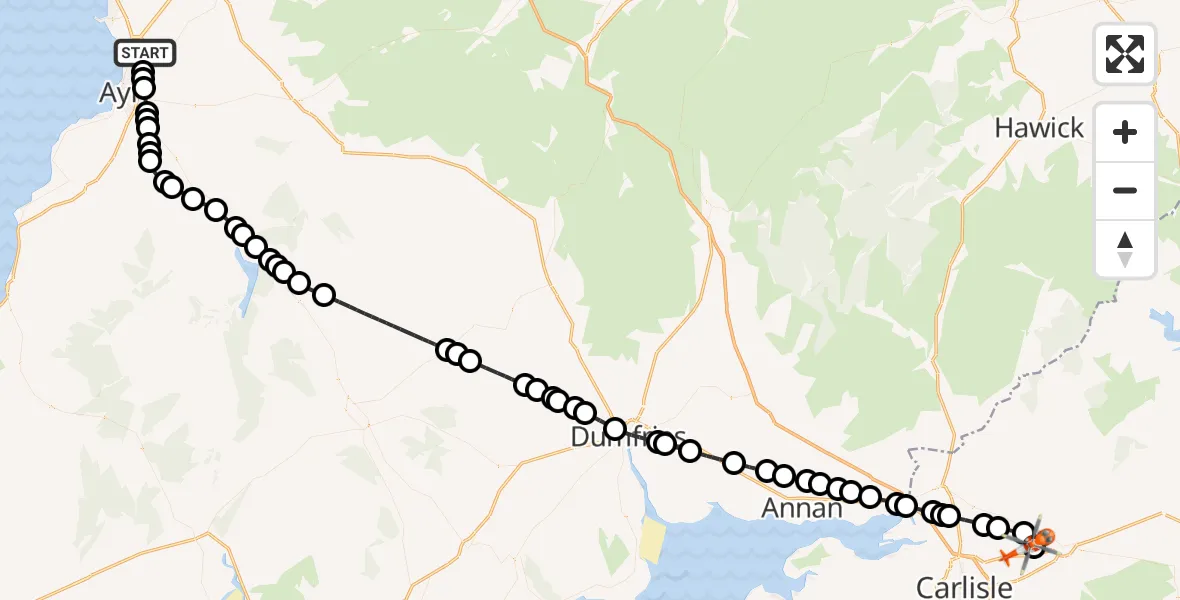 Flight route Coastguard Helicopter Glasgow Prestwick Airport - Carlisle Lake District Airport, 22 July 2026, 16:19