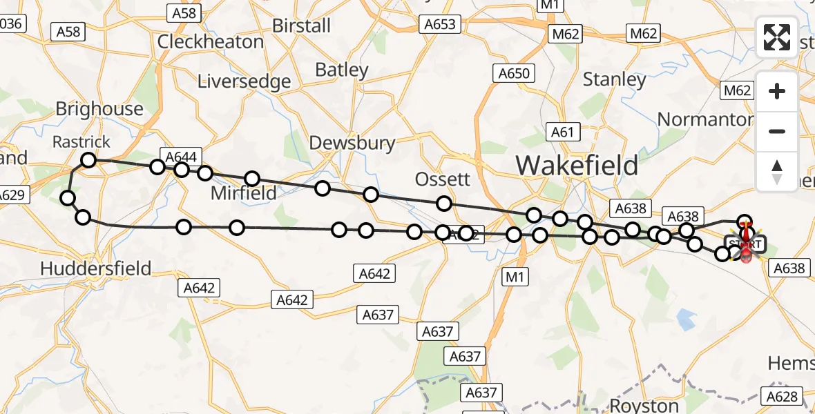 Flight route Air Ambulance Helicopter YAA Nostell Helicopter Port - YAA Nostell Helicopter Port, 22 July 2026, 16:28