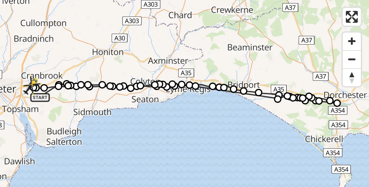 Flight route Police Helicopter Clyst St Mary - Clyst Honiton, 22 July 2026, 16:37