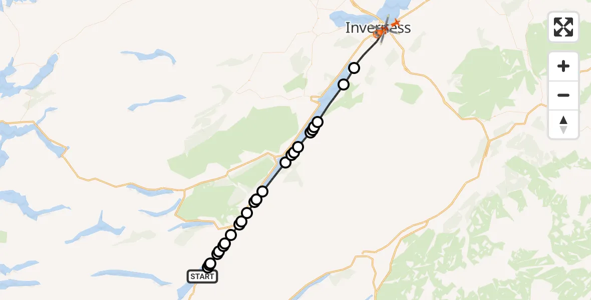Flight route Coastguard Helicopter Highland - Inverness, 22 July 2026, 17:16