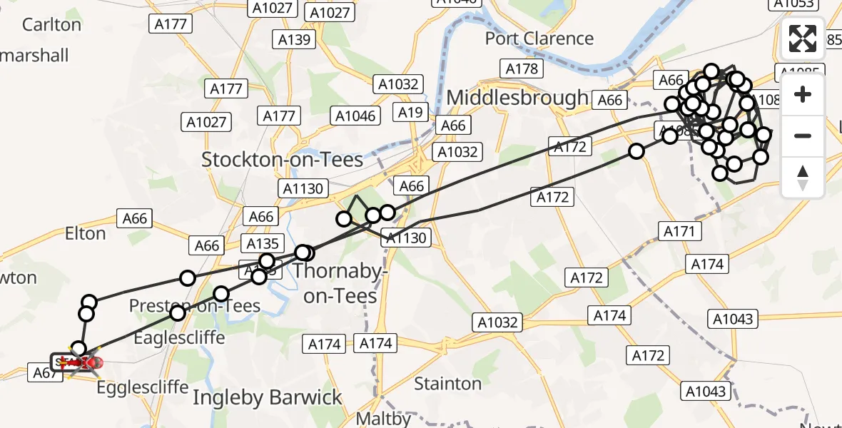 Flight route Air Ambulance Helicopter Egglescliffe - Egglescliffe, 22 July 2026, 17:16