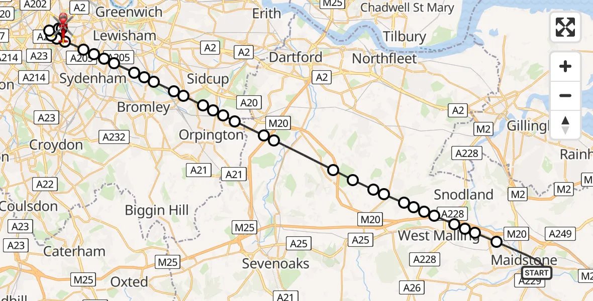 Flight route Air Ambulance Helicopter Maidstone - Kings College London Hospital, 22 July 2026, 17:33