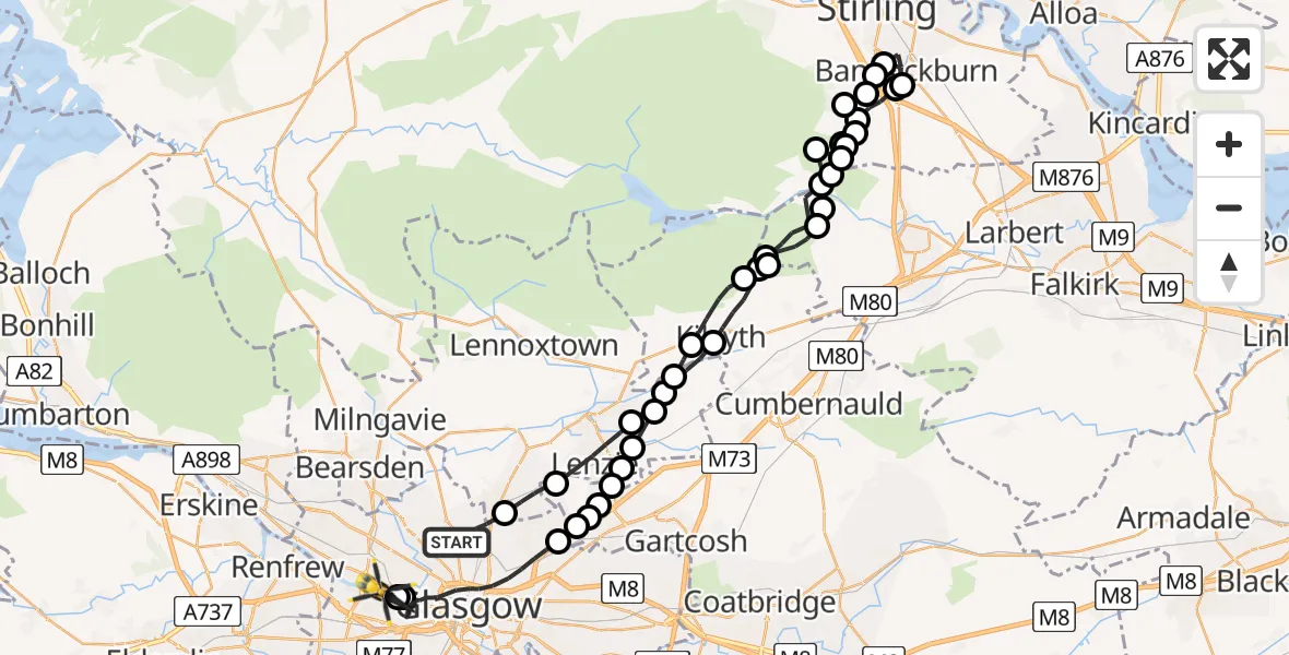 Flight route Police Helicopter Glasgow - Glasgow, 22 July 2026, 17:40