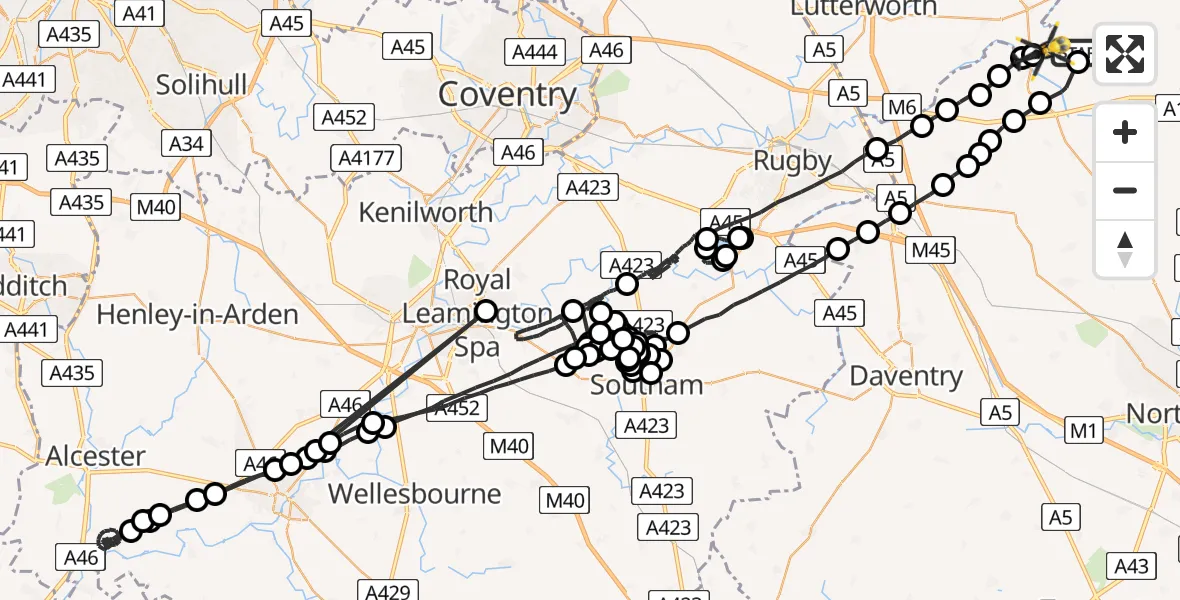 Flight route Police Helicopter Sibbertoft - Harborough, 22 July 2026, 17:54