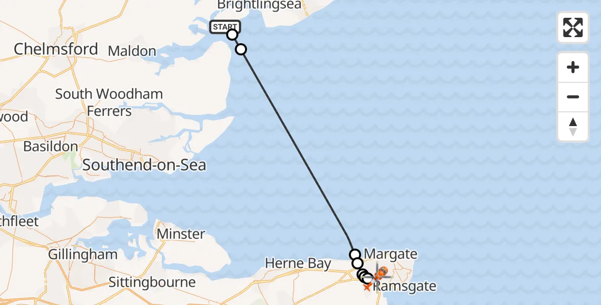 Flight route Coastguard Helicopter West Mersea - Manston Airport, 22 July 2026, 17:58