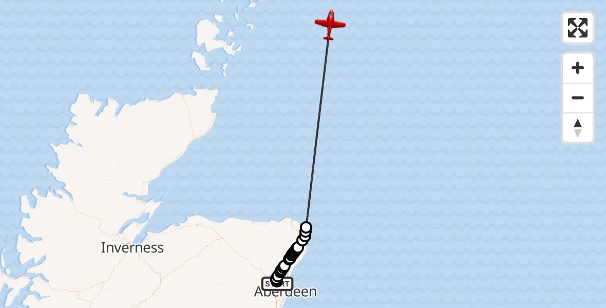 Flight route Air Ambulance Aircraft Aberdeen International Airport - North Sea, 22 July 2026, 18:35