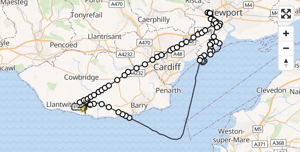 Flight route Police Helicopter MOD St Athan - MOD St Athan, 22 July 2026, 18:38