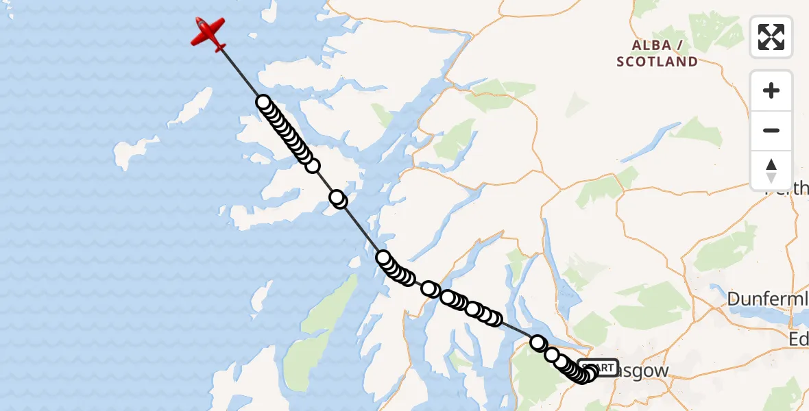 Flight route Air Ambulance Aircraft Glasgow Airport - Inner Seas, 22 July 2026, 19:25
