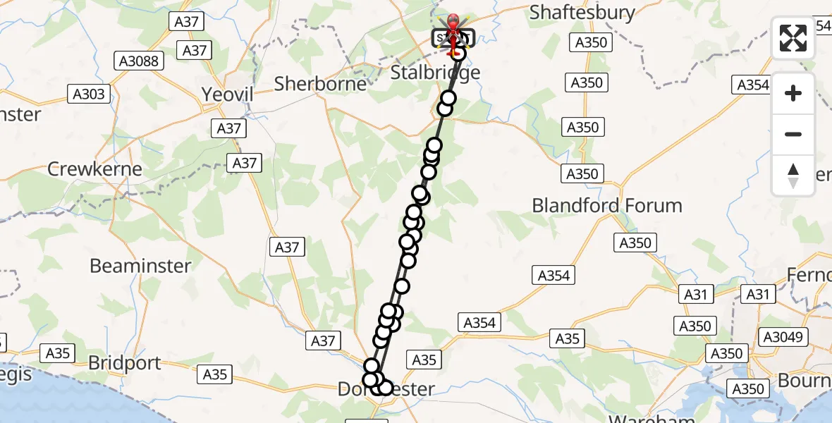 Flight route Air Ambulance Helicopter Henstridge Airfield - Henstridge Airfield, 22 July 2026, 19:39