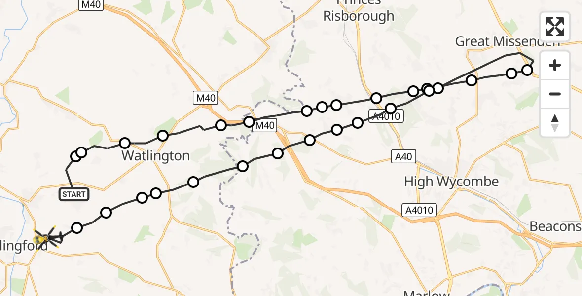 Flight route Police Helicopter Ewelme - Crowmarsh Gifford, 22 July 2026, 19:49