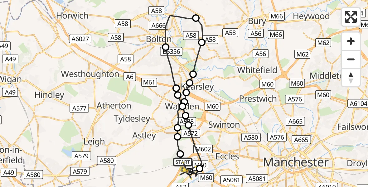 Flight route Police Helicopter Irlam - Manchester Barton Aerodrome, 22 July 2026, 19:55