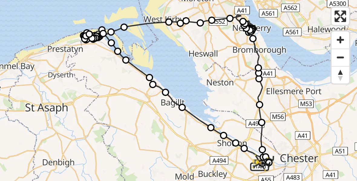 Flight route Police Helicopter Hawarden Airport - Hawarden Airport, 22 July 2026, 20:03