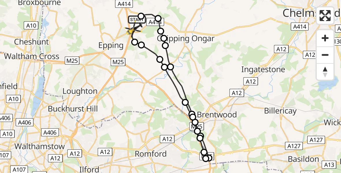 Flight route Police Helicopter North Weald Airfield - North Weald Airfield, 22 July 2026, 20:08