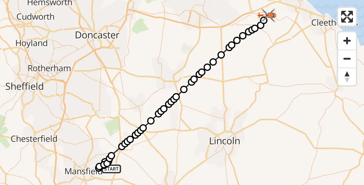 Flight route Coastguard Helicopter Newark and Sherwood - Humberside Airport, 22 July 2026, 20:36