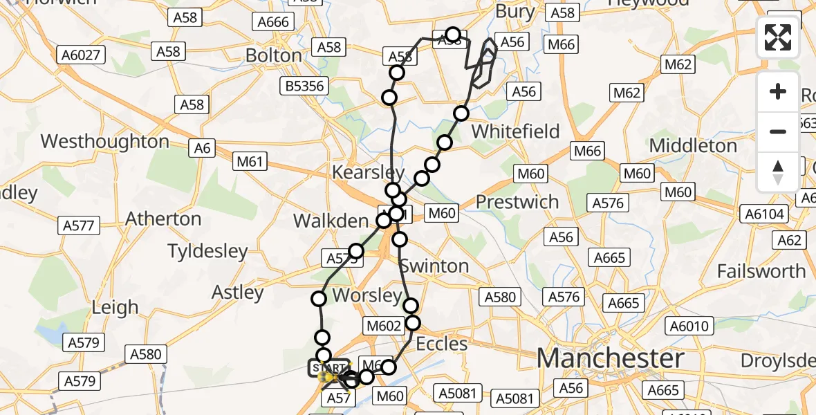 Flight route Police Helicopter Irlam - Irlam, 22 July 2026, 20:47